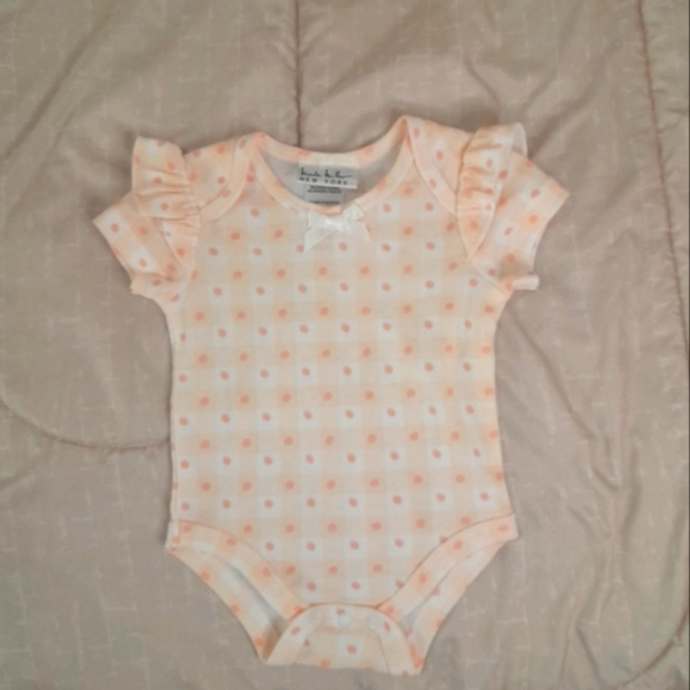 Nicole Miller Peach Checkered Kids Bodysuit Size: 0-3 Months